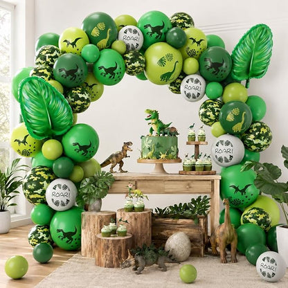 Dinosaur Balloons, 12 Inch Dino Printed Balloons with Palm Leaves Confetti Balloons for Birthday Party Jungle Dinosaur Safari Themed Decoration Supplies
