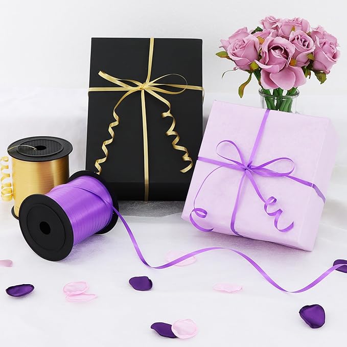 TONIFUL 500 Yards Curling Ribbon-Balloon Ribbon-Balloon String for Art&Craft Decor,Gift Wrapping,Ribbons and Bows for Christmas New Year Birthday Gifts Graduation Supplies (Purple Gold)