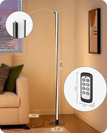 EDISHINE Helix LED Floor Lamp, 56" Tall Corner Lamps 2700K-6000K Dimmable, Remote Control & Foot Switch, Modern Minimalist Pole Lights for Bedroom, Living Room, Office, Black