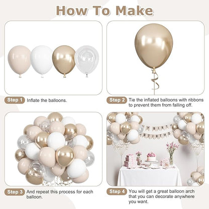 Ouddy Life 71pcs White Sand Cream Balloons Set, 12 inch Metallic Champagne Gold Nude Beige Clear Latex Balloons for Engagement Boho Wedding Baby Bridal Shower Birthday Anniversary Party Decorations