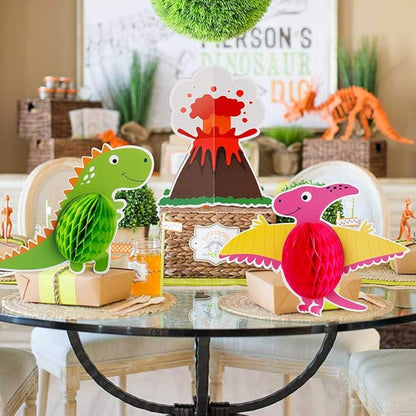Mocoosy 12 Pieces Dinosaur Party Honeycomb Centerpieces Table Decorations, Dinosaur Birthday Party Supplies Paper Center Piece Table Topper for Kids Boys T-Rex Theme Party Baby Shower Decor