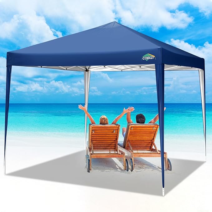 COBIZI 10x10 Pop Up Canopy Tent Without Sidewall, UPF 50+ Waterproof Outdoor Canopy, Instant Tent Portable Canopies Gazebo for Commercial Sun Shade Party Backyard with 4 Sandbags(Navy Blue)