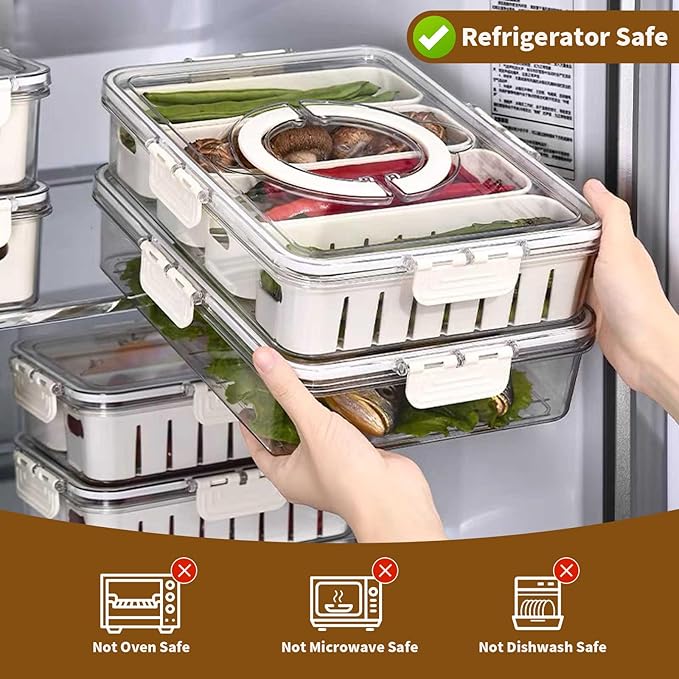 Snackle Box Container,2 Pack Divided Clear Snack Box Serving Tray with Lid and Handle,Charcuterie Board with Lid, Snack Organizer for Beach Picnic, Refrigerator Fresh, Party, Holidays and Travel