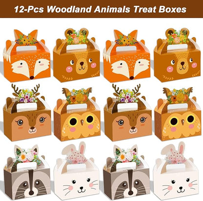Tevxj 24 Pieces Woodland Animals Party Favors Boxes Woodland Treat Bags for Baby Shower Forest Animal Birthday Favors Candy Goodies Gift Bags for Kids Birthday Decorations Supplies 6 x 3 x 3.5 Inches