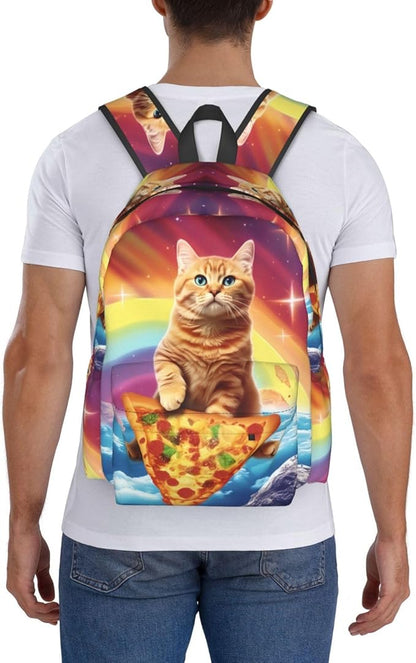 cfpolar 17 Inch Backpack Funny Pizza Cat Rainbow Laptop Bag Shoulder Bag School Bookbag Casual Daypack For Boys Girls