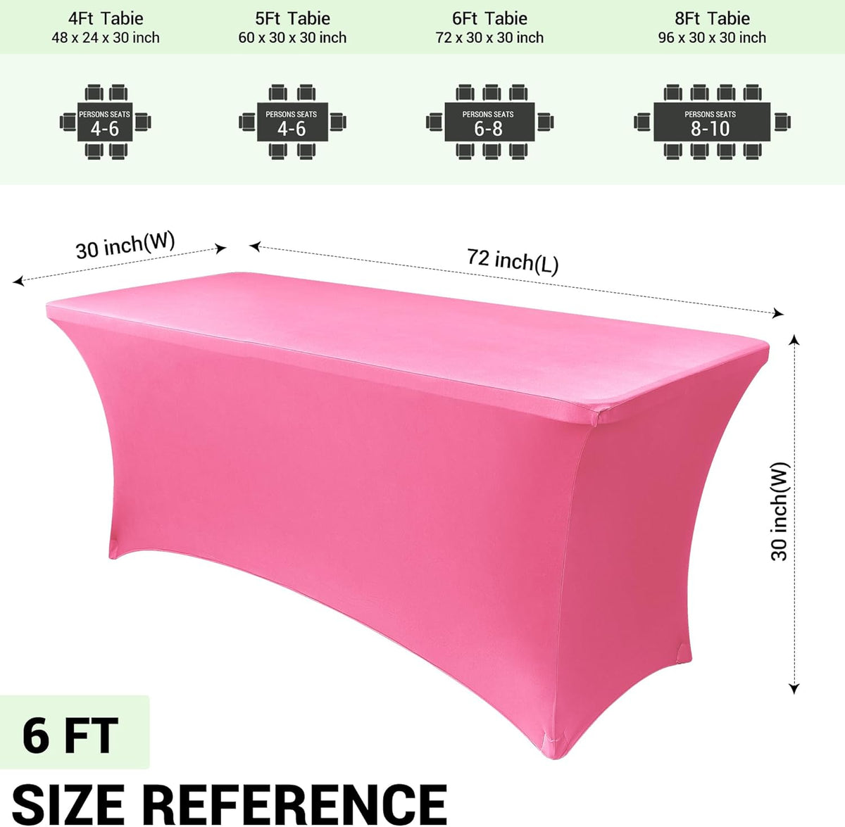 Obstal 6ft Stretch Spandex Table Cover for Standard Folding Tables - Universal Rectangular Fitted Tablecloth Protector for Wedding, Banquet and Party, 72L x 30W x 30H Inches, Dark Pink, 2pc