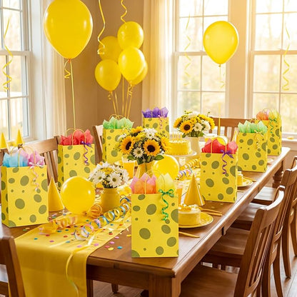 Humyoun 30 Pcs Yellow Sponge Party Favors Gift Bags Cartoon Goodie Candy Treat Bags with Handles Birthday Supplies Decorations, 8.3 x 5.9 x 3.2 Inch