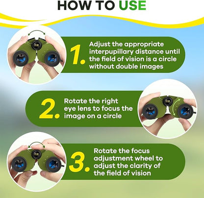 Compact Binoculars for Adults and Kids with BAK4 Prism,15x25 FMC Lens Waterproof Binocular with Low Light Vision,Small Binoculars for Cruise Ship Bird Watching (Green)