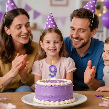 K-pop Number 9 Birthday Candle, Star Glitter Filled Number Candle, Purple Silver Fantasy Cake Topper for Birthday Party Decoration