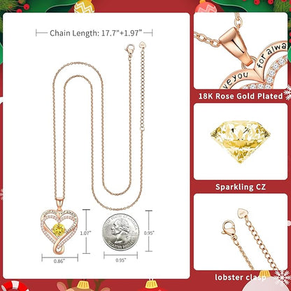 Infinity Love Heart Birthstone Necklace for Women Wife, S925 Sterling Silver Anniversary for Women Wife Birthday Gift for Her Girlfriend Mom Daughters, I Love You Women's Jewelry 18k Rose Gold Filled