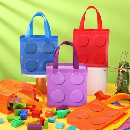 Sweetude 40 Pcs Building Blocks Brick Gift Party Favor Bags with Handle, Non Woven Goodie Bags Birthday Favor for Birthday Baby Shower Packaging Supplies