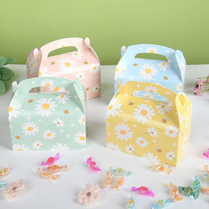 DjinnGlory 36 Pack Cute Daisy Party Favor Treat Boxes, Small Flowers Gable Boxes for Kids Parties Giveaways and Small Busniess 6.18x3.58x3.39 Inches