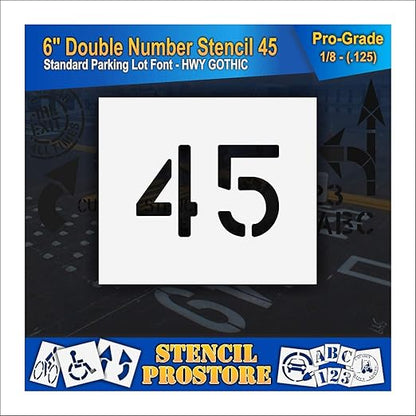 Pavement, Curb, and WheelStop Stencils - 6 inch Double Number Stencil - (45) - 6" x 9" x 1/8" (128 mil) - Pro-Grade