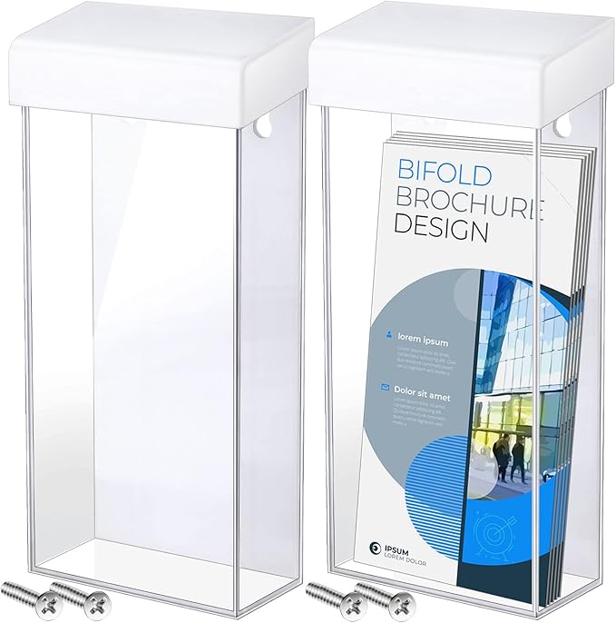Remerry 4 Pieces Acrylic Outdoor Brochure Holder 4 x 9 Inch Waterproof Wall Mount Literature Box with White Lid Clear Pamphlet Holder for Pamphlet Map Menu Display