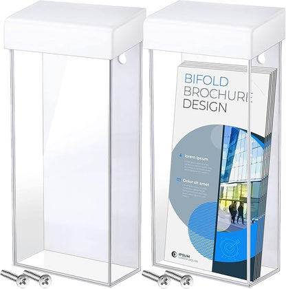 Remerry 4 Pieces Acrylic Outdoor Brochure Holder 4 x 9 Inch Waterproof Wall Mount Literature Box with White Lid Clear Pamphlet Holder for Pamphlet Map Menu Display
