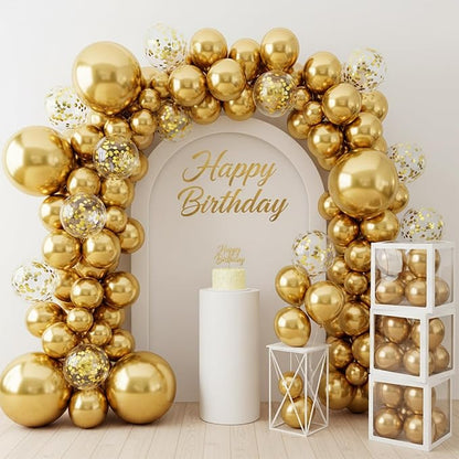 Patimate Metallic Gold Balloons - 150pcs 5 Inch Chrome Gold Latex Party Balloons for Birthday Anniversary Wedding Baby Shower Graduation Retirement Engagement New Years Casino Disco Party Decorations