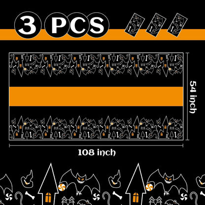 Childom 3 Pack Halloween Tablecloths,Disposable Plastic Tablecloths 54" x 108" Halloween Decorations,Plastic Table Cover for Birthday,Party Supplies,Holiday Table Cloth for Home,Dinner,Indoor,Outside