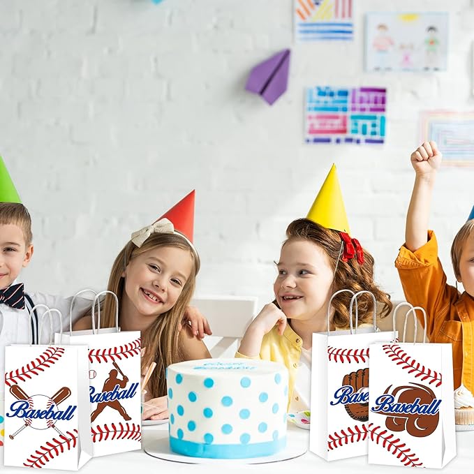 gisgfim 16 Pieces Baseball Party Favor Snack Bags Baseball Theme Birthday Goodie Treat Paper Bags Sports Party Supplies Decorations for Baby Shower Birthday Gifts