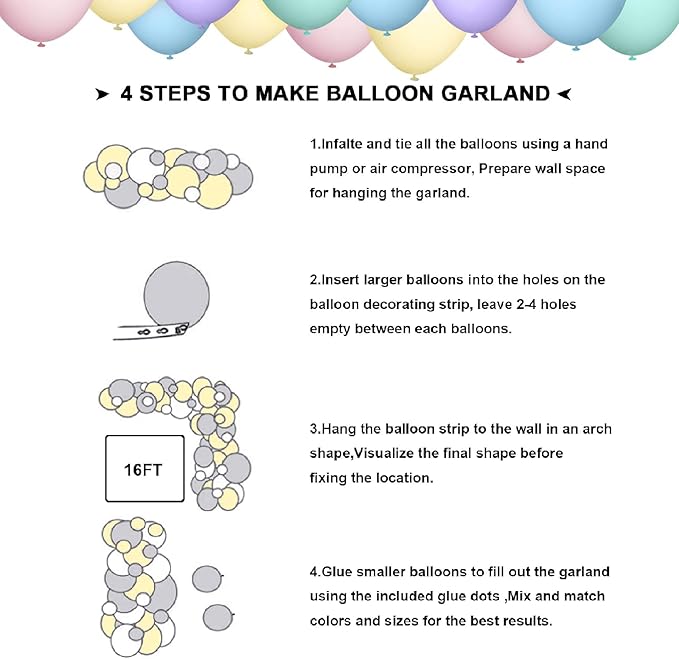 Pastel Balloon Garland Arch Kit, 120pcs Macaron Color Rainbow Party Balloons for Baby Shower Birthday Party Decorations