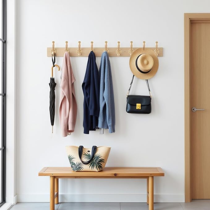 8 Pack Coat Hooks Wall Mount Heavy Duty Utility Retro Double Hooks for Hanging Coats,Hat, Towel, Key, Robe, Scarf, Bag, Cap (Gold)