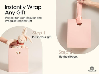 Vitalizart Paper Gift Bags With Ribbon Handles Set of 10 Assorted Colors Bulk Reusable For Gift Wrap Girls Kids Birthday Bridal Shower Party Favors Goodie Bags Candy 8.07"x4.72"x9.84" Medium Size
