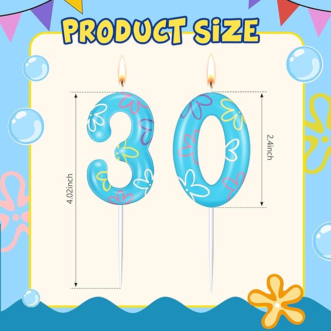 Conelist Sponge Birthday Number Candle for Cake Cute Flower Cloud Decorations Cupcake Toppers Cartoon Numeral Birthday Cake Topper for Sponge Fans Party Decoration Supplies(Number 30)