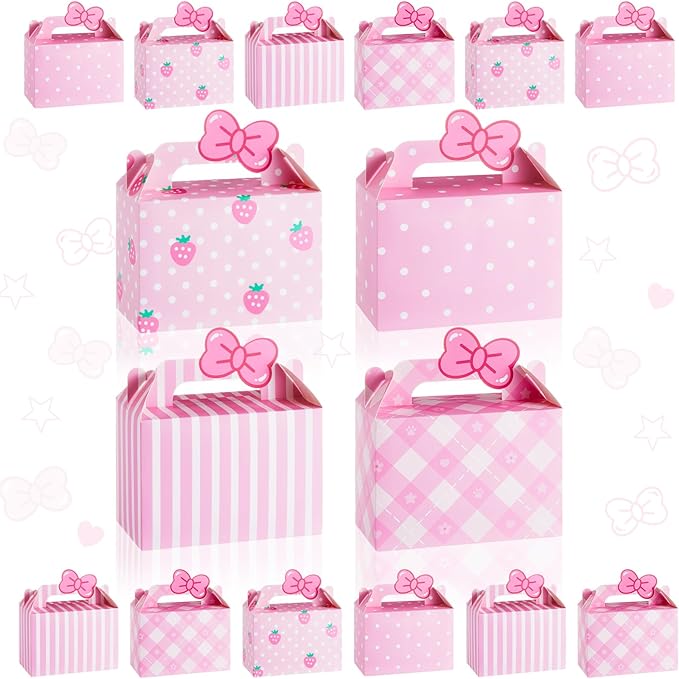 Marspark 24 Pcs Kitty Party Favor Pink Bow Tie Gift Boxes Cartoon Cat Happy Birthday Decoration Kitten Birthday Gift Candy Boxes for Kitty Theme Party Favor Supplies