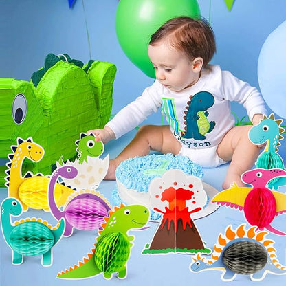Mocoosy 12 Pieces Dinosaur Party Honeycomb Centerpieces Table Decorations, Dinosaur Birthday Party Supplies Paper Center Piece Table Topper for Kids Boys T-Rex Theme Party Baby Shower Decor