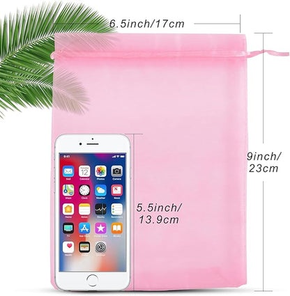 ANZNKU 50PCS Organza Bags 6x9 Large Pink Mesh Drawstring Bags, Organza Gift Bag Pouches for Goodie Jewelry Sachet Candy, Gift Wrap Packaging Bag for Wedding Mother's Day Birthday Baby & Bridal Shower