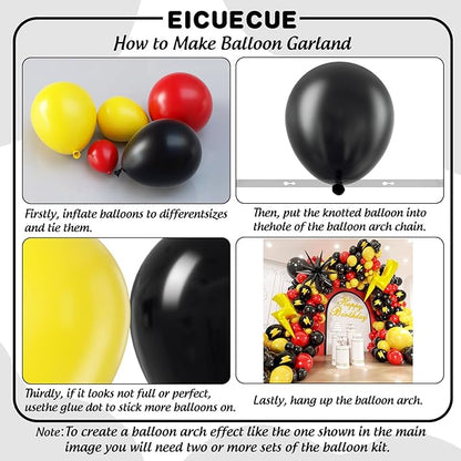Red Black Yellow Balloons Garland Arch Kit - 143Pcs Lightning Cartoon Birthday Party Balloons Lightning Printed Balloon for Cartoon Theme Birthday Baby Shower Party Backdrop Decorations