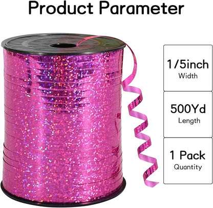 BEISHIDA 500 Yards Hot Pink Crimped Curling Ribbon Shiny Metallic Balloon String Roll Gift Wrapping Ribbon for Girl Birthday Valentines Bachelorette Mother's Day Party Decorations