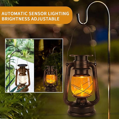 2 Pack Solar Hanging Lantern Outdoor, Solar Powered, Auto On/Off Waterproof LED Flame Umbrella Vintage Lights for Garden, Patio, Yard, Flickering Flameless Candle Mission Lights for Table, Party