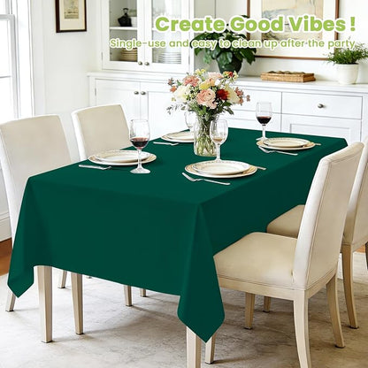 Mulbozy Dark Green Plastic Table Cloth Disposable 4 Pack, 54 × 108 Inch Tablecloths Rectangle, Green Plastic Table Cover for Party Decor