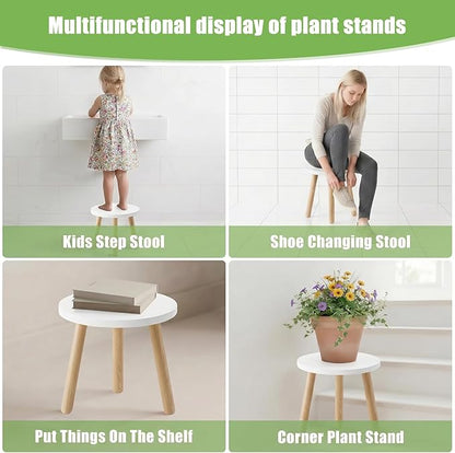 Wood Plant Stands Indoor, White Plant Stand Modern Plant Table for Large Plants, Wooden Plant Stool, Tall Plant Holder Small Round Side for Living Room, Balcony, Office (1 Pack)