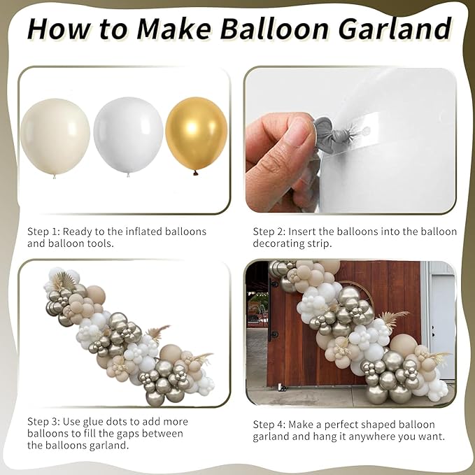 Sand White Gold Balloon Arch Kit, Matte White Cream Balloons Metallic Gold Beige Balloons for Boho Neutral Baby Shower Engagement Wedding Bridal Shower Birthday Anniversary Decorations