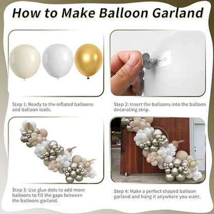 Sand White Gold Balloon Arch Kit, Matte White Cream Balloons Metallic Gold Beige Balloons for Boho Neutral Baby Shower Engagement Wedding Bridal Shower Birthday Anniversary Decorations