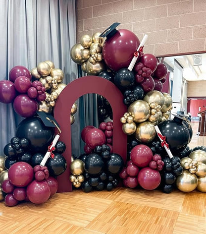 Burgundy Balloon Garland Arch Kit 162Pcs with Star, Burgundy Maroon Black Gold Balloon Arch Kit for 2026 Graduation Bridal Shower Prom Birthday Anniversary Bridal Shower Party Decor