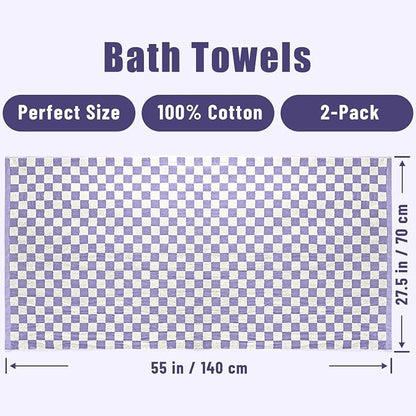 Jacquotha Shower Towels for Bathroom 27.5x55 Inches - Quick Dry Bath Towels Soft & Lightweight (2Pack), Cute Checkered Towel Sets Lilac, 520 GSM Absorbent Cotton