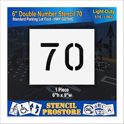 Pavement, Curb, and WheelStop Stencils - 6 inch Double Number Stencil - (70) - 6" x 9" x 1/16" (63 mil) - Light-Duty