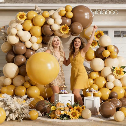 Mustard Yellow Balloons Arch Kit 155Pcs Different Sizes of 18 10 5 Inch Mustard Yellow Sand White Brown Latex Balloon Garland for Birthday Anniversary Sunflower Bee Party Decorations