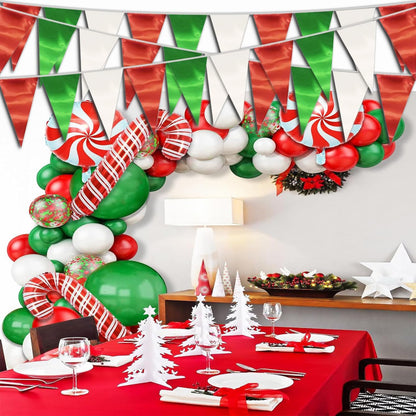 20M/65FT White Green Red Triangle Pennant Banner Flag Metallic Fabric Bunting Garland for Christmas Italy Mexican Birthday Baby Shower Wedding Banners,New Years Winter Decor Ouruola