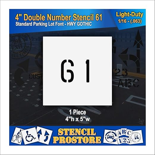 Pavement, Curb, and WheelStop Stencils - 4 inch Double Number Stencil - (61) - 4" x 4" x 1/16" (63 mil) - Light-Duty
