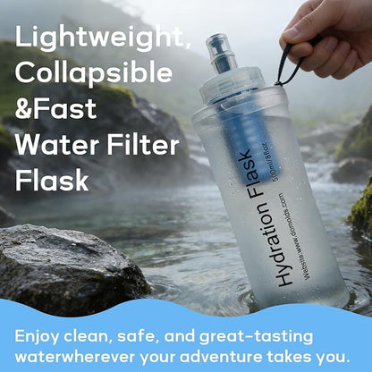 1L Soft Flask Water Bottle, Collapsible Water Bottle with Filter, Perfect for Hiking, Backpacking, and Camping - White