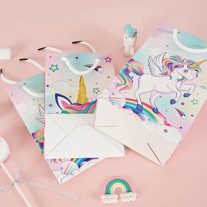 WERNNSAI 16PCS Unicorn Gift Bags - Rainbow Unicorn Party Supplies Goodie Bags for Girls Kids Birthday Unicorns Party Favor Bag with Handles Candy Treat Bag for Baby Shower Supplies