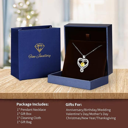 Infinity Love Heart Birthstone Necklace for Women Wife, S925 Sterling Silver Anniversary for Women Wife Birthday Gift for Her Girlfriend Mom Daughters, I Love You Women's Jewelry 18k Rose Gold Filled