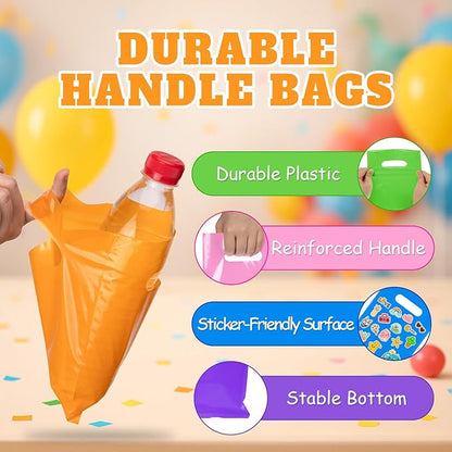 ANZNKU 100 Pcs Multicolor Party Favor Small Gift Bags with Handle for Easter Candy Treat Craft, Portable Goodie Bag for Kids Birthday Party, Reusable Gift Bag Bulk for Small Business(5.9x7.9 inch)