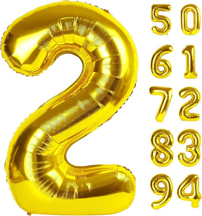 Gold 2 Balloon, Number Balloon 40 Inch, Two Balloon Number Birthday Decorations, Second 2nd Birthday Party Supplies, Number 2 Balloon