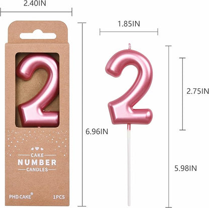 PHD CAKE 2.76 inch Classical Pink 2 Number Birthday Candles, Pink Number Candles, Cake Number Candles, Party Celebration