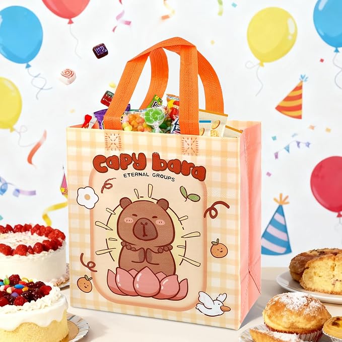 Pinsit 40 PCS Capybara Party Favors Bags, Non Woven Capybara Gift Bags, Cute Reusable Gift Bags with Handles for Boys Girls Birthday Baby Shower Party Supplies(03)