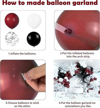 Graduation Party Decorations Maroon White 2026/Graduation Decorations Burgundy Black White Balloon Arch Kit/Burgundy Black Silver Confetti Balloons 134pcs/Maroon Birthday Wedding Party Decor